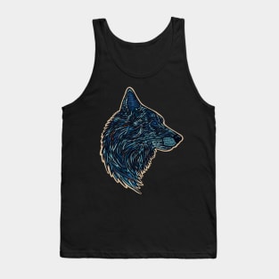 Wolf side profile design #2 - blue version Tank Top